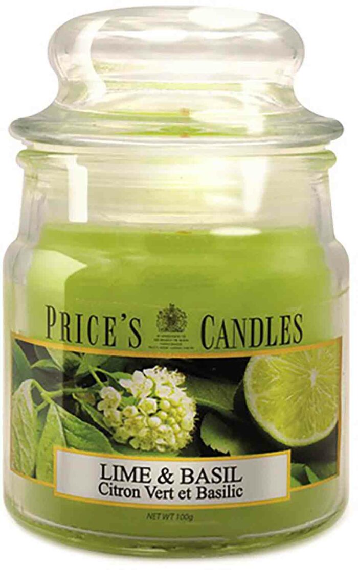 Price´s Candles Lime & Basil 100 g vonná svíčka příslušenství